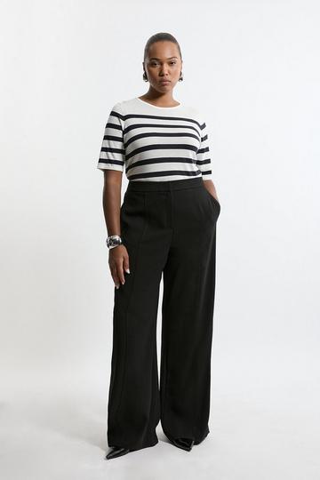 Black Plus Size Tailored Crepe Seam Detail Straight Leg Trousers