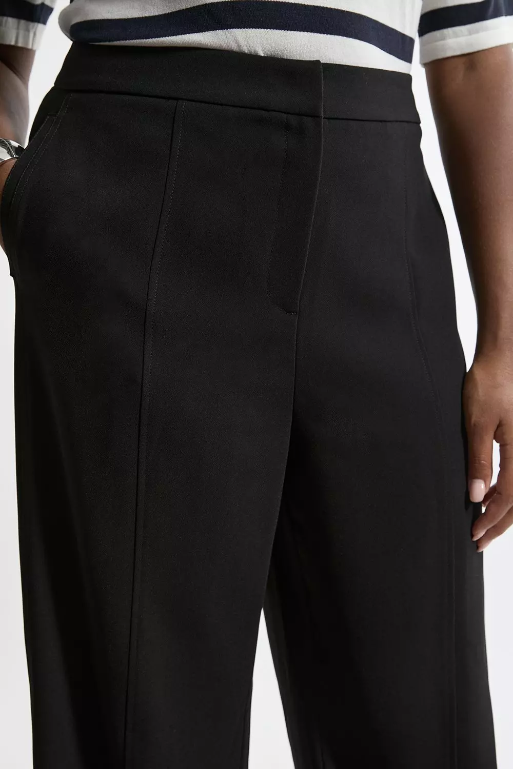 Plus Size Tailored Crepe Seam Detail Straight Leg Pants