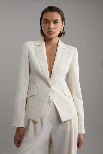 Petite Tailored Crepe Single Breasted Blazer Jacket ivory