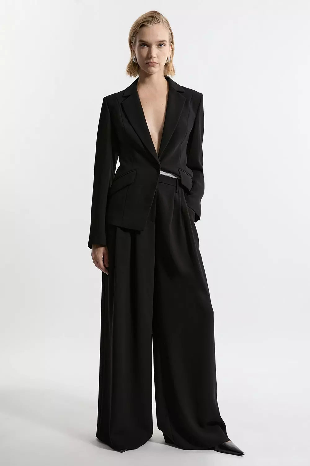 Tall Tailored Crepe Pleat Detail Wide Leg Trousers Karen Millen