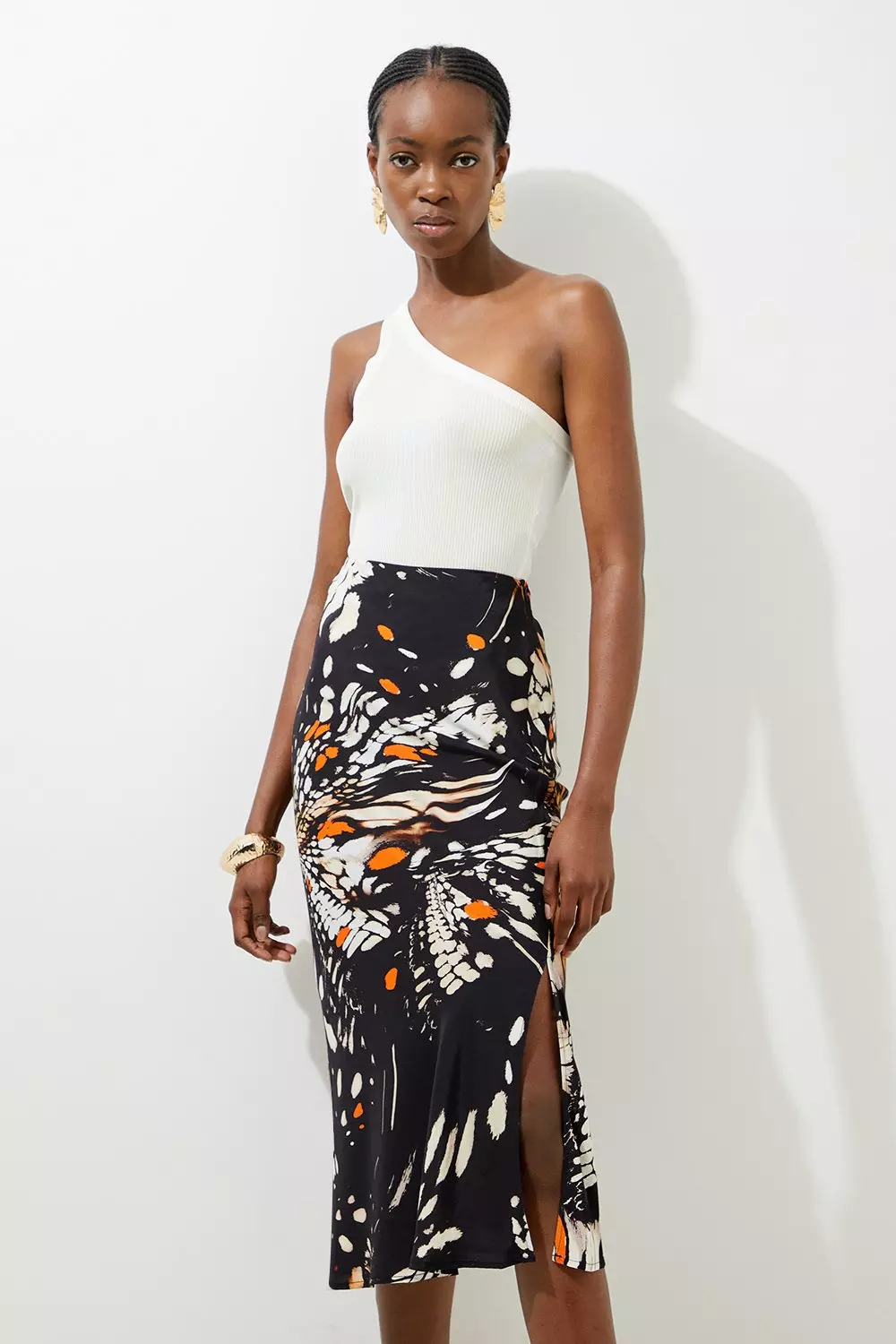 Tall Butterfly Printed Viscose Crepe Woven Maxi Skirt Karen Millen