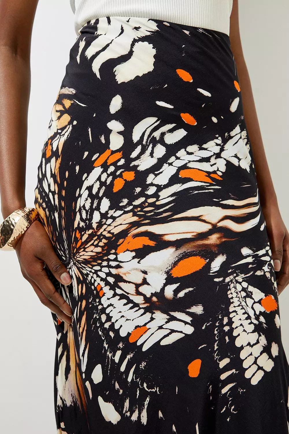 Tall Butterfly Printed Viscose Crepe Woven Maxi Skirt Karen Millen