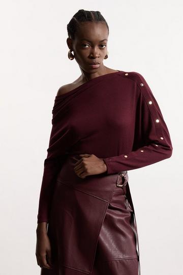 Viscose Blend Asymmetric Knit Jumper burgundy