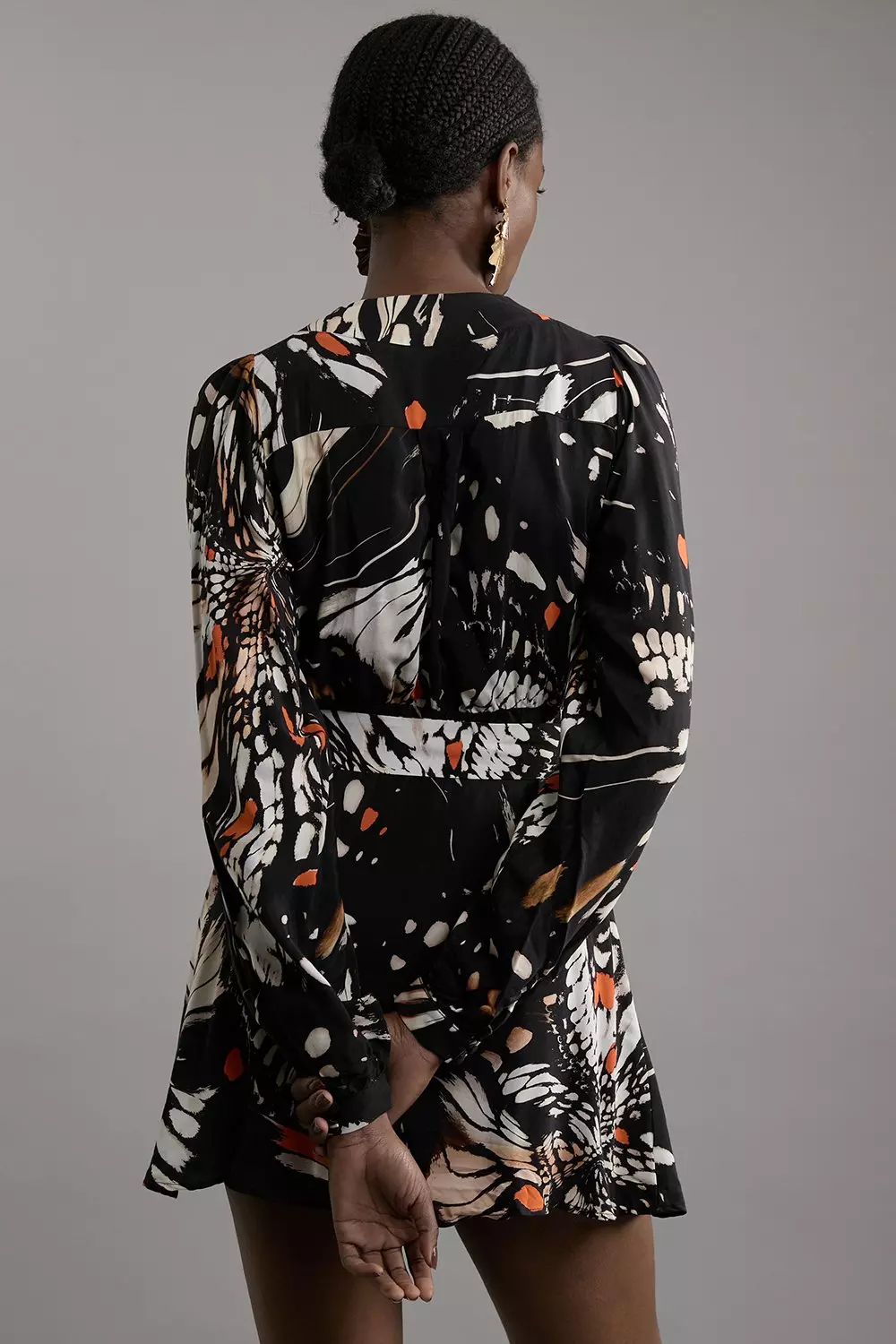 関送込【KAREN MILLEN】バタフライプリントクレープミニドレス Petite Butterfly Print Viscose Crepe Woven Wrap Mini Dress