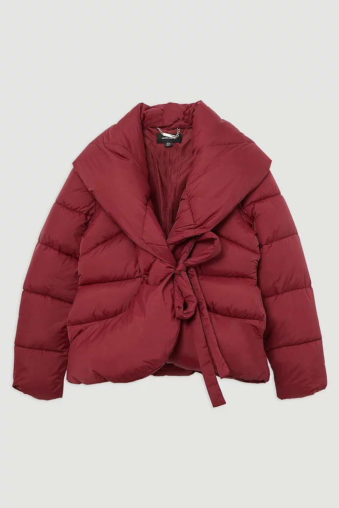 Quilted Padded Wrap Tie Oversize Collar Coat | Karen Millen Quilted Padded Wrap Tie Oversize Collar Coat | Karen Millen