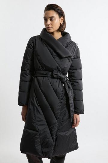 Quilted Padded Wrap Collar Coat black