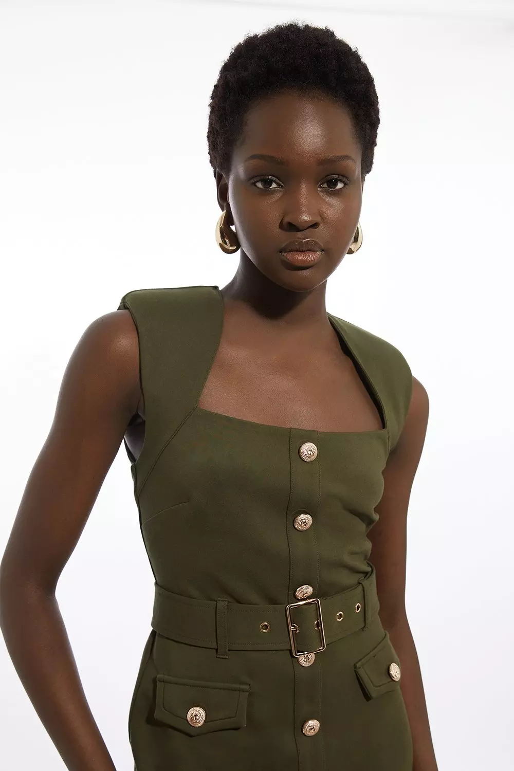 Ponte Belted Cap Sleeve Midi Dress | Karen Millen