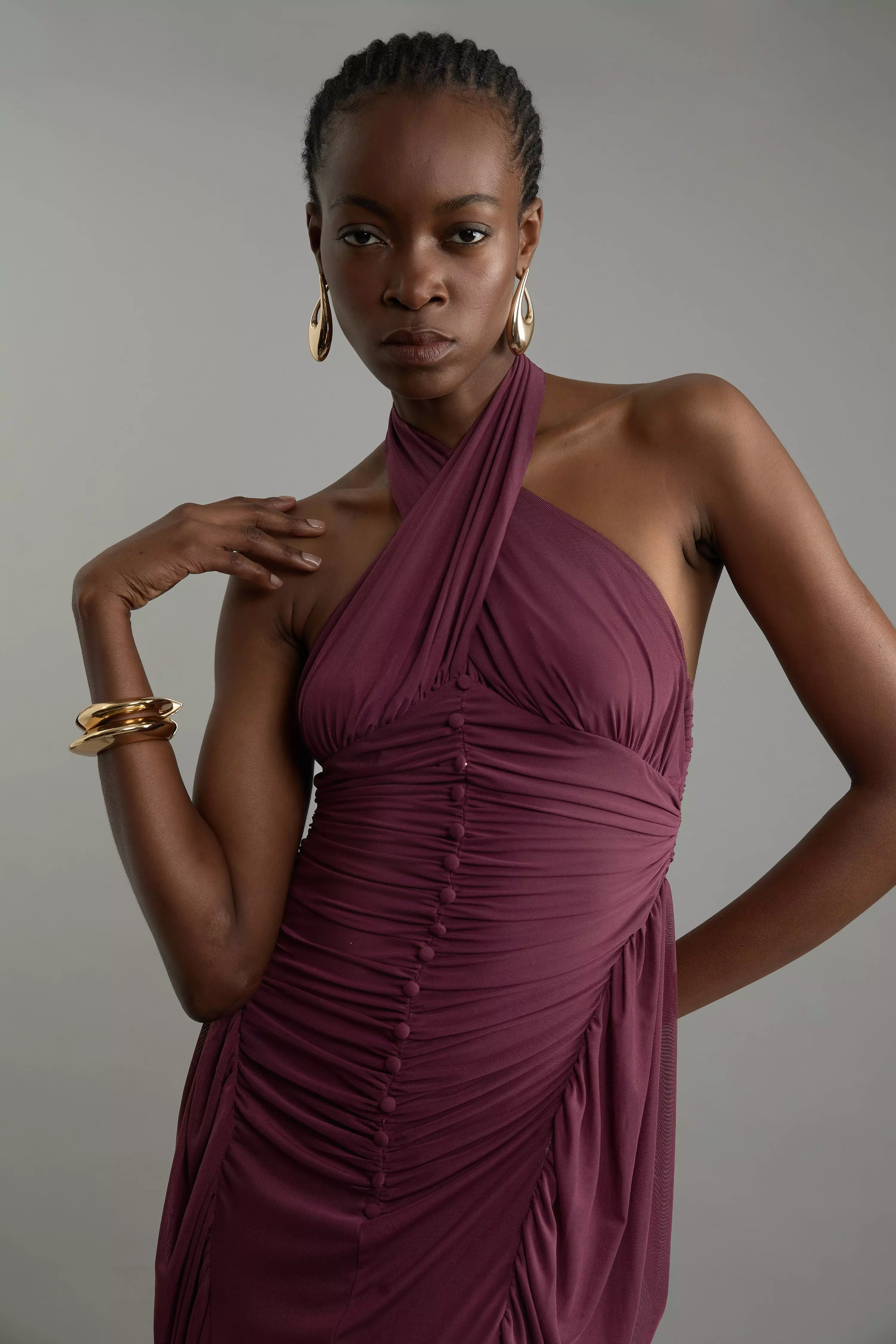 Jersey Mesh Halterneck Midi Dress | Karen Millen