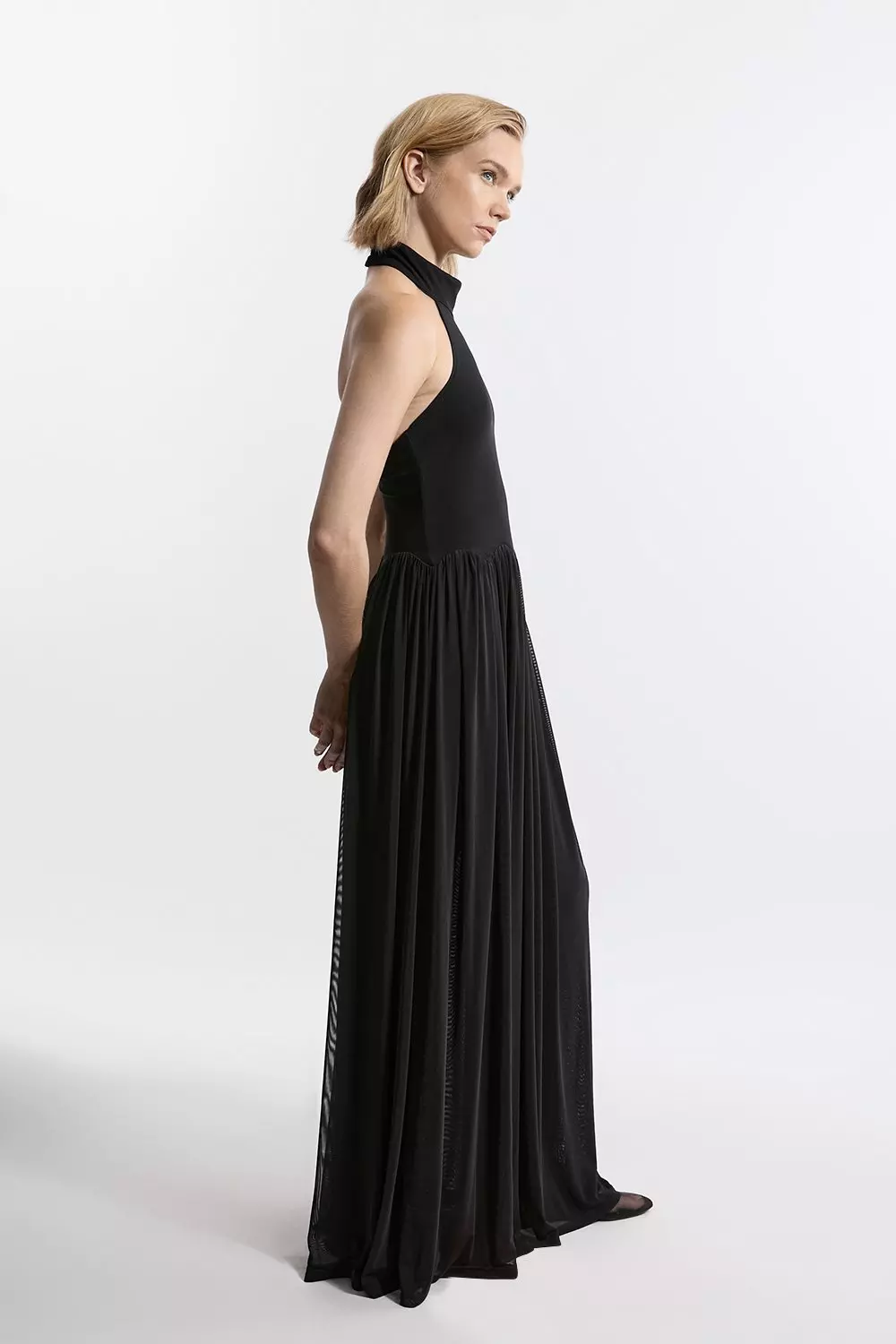 関送込【KAREN MILLEN】デニムマキシシャツドレス 黒 Cashmere Blend Sleeveless Roll Neck Maxi Knit Dress | Karen