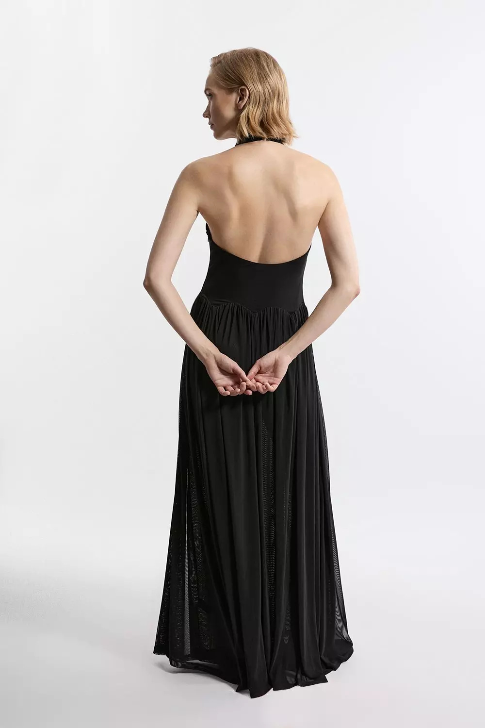 KAREN MILLEN ニット マキシドレス タイト ボーダー ハイネック タイトなハイネックニットミニワンピース ニットワンピ