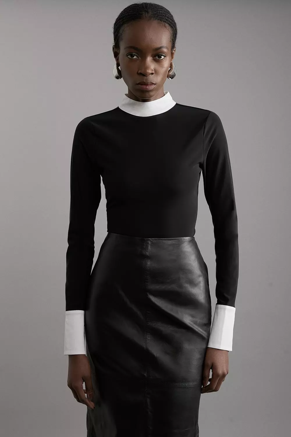 Black Contrast Collar Jersey Power Mesh Bodysuit alternative image
