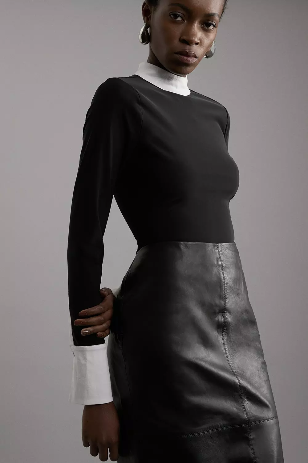 Black Contrast Collar Jersey Power Mesh Bodysuit alternative image