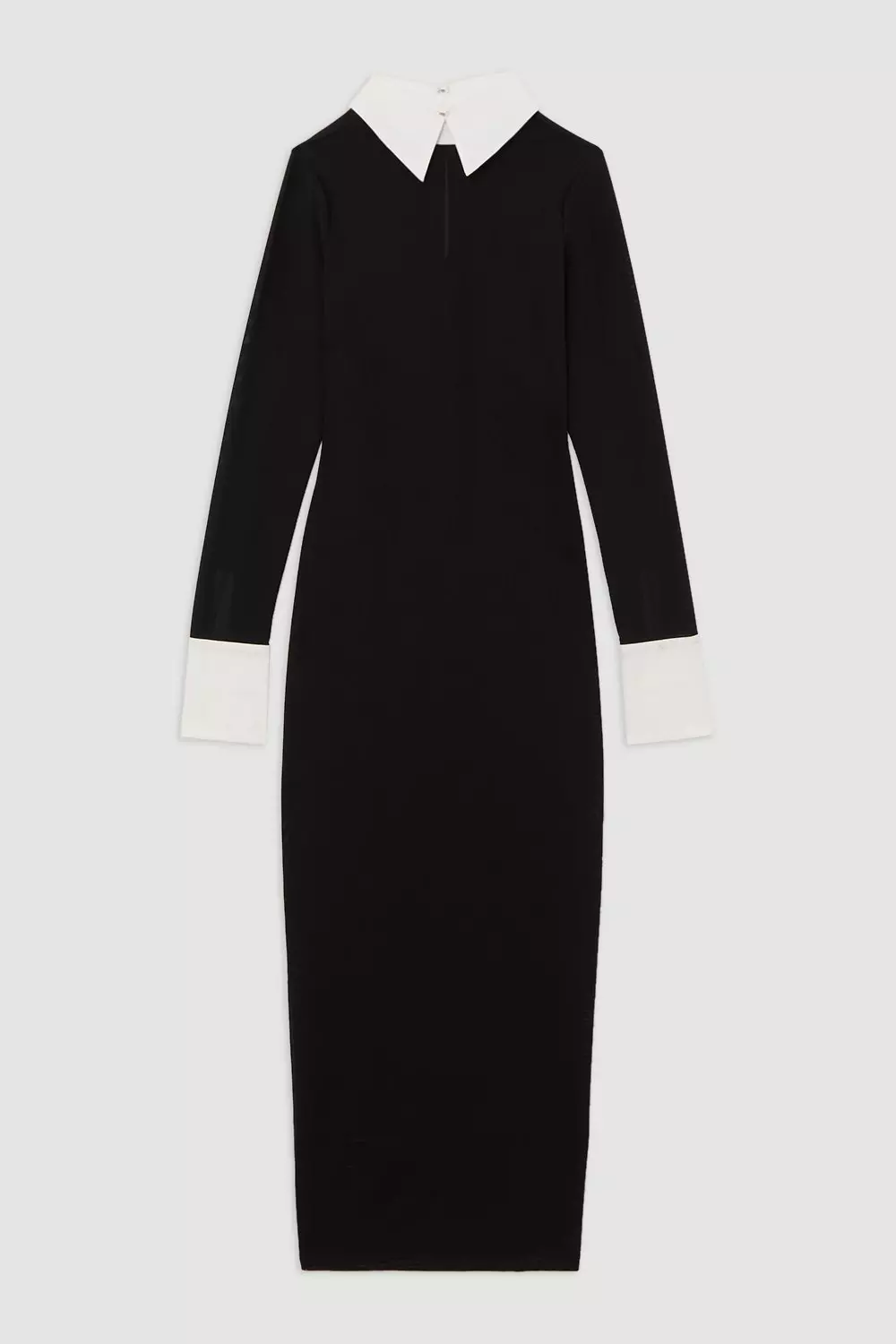 Black Contrast Collar Jersey Power Mesh Midi Dress alternative image