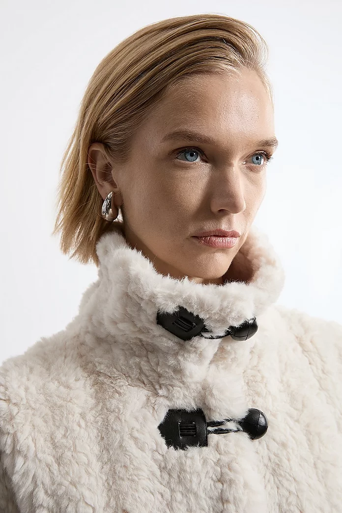 Faux Fur Toggle Fastened Collared Jacket | Karen Millen Faux Fur Toggle Fastened Collared Jacket | Karen Millen