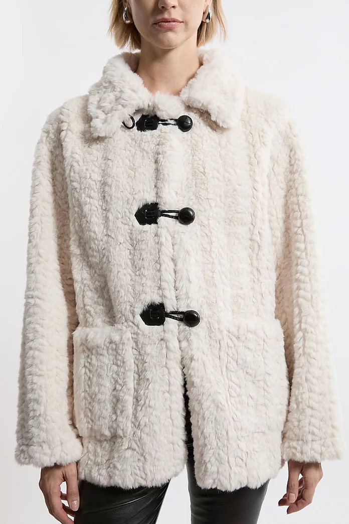 Faux Fur Toggle Fastened Collared Jacket | Karen Millen Faux Fur Toggle Fastened Collared Jacket | Karen Millen