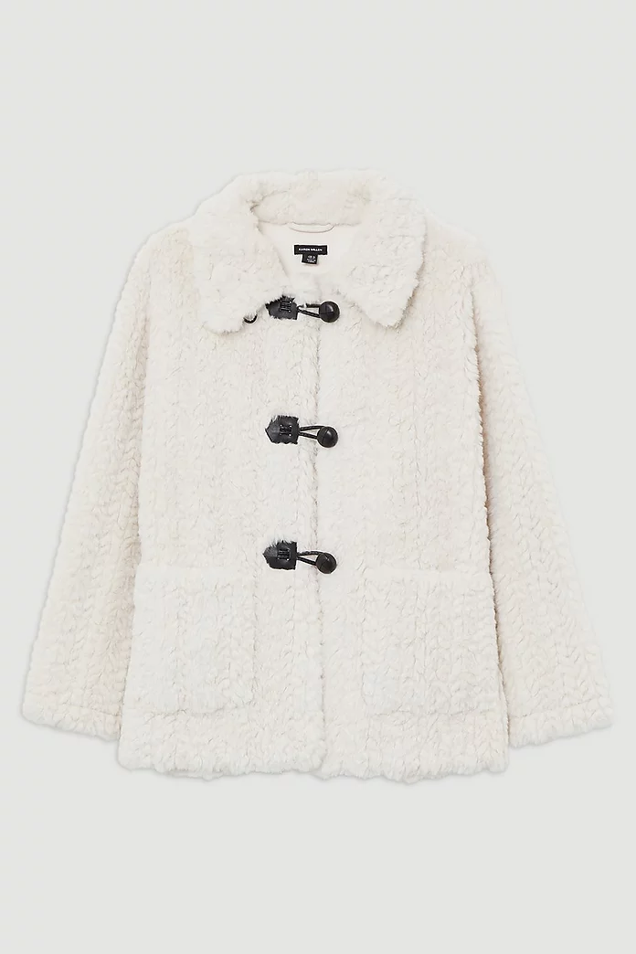 Faux Fur Toggle Fastened Collared Jacket | Karen Millen Faux Fur Toggle Fastened Collared Jacket | Karen Millen