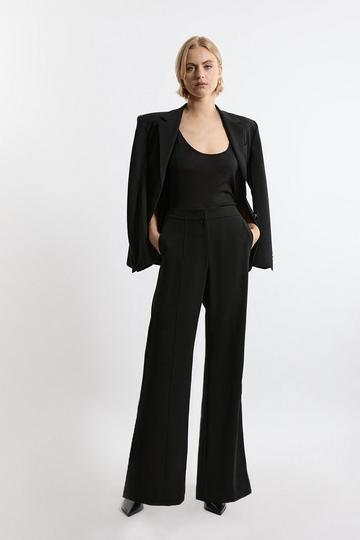 Black Tailored Crepe Seam Detail Straight Leg Trousers