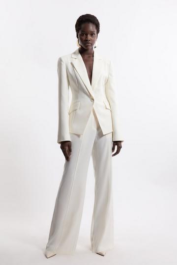 Tailored Crepe Seam Detail Straight Leg Pants ivory