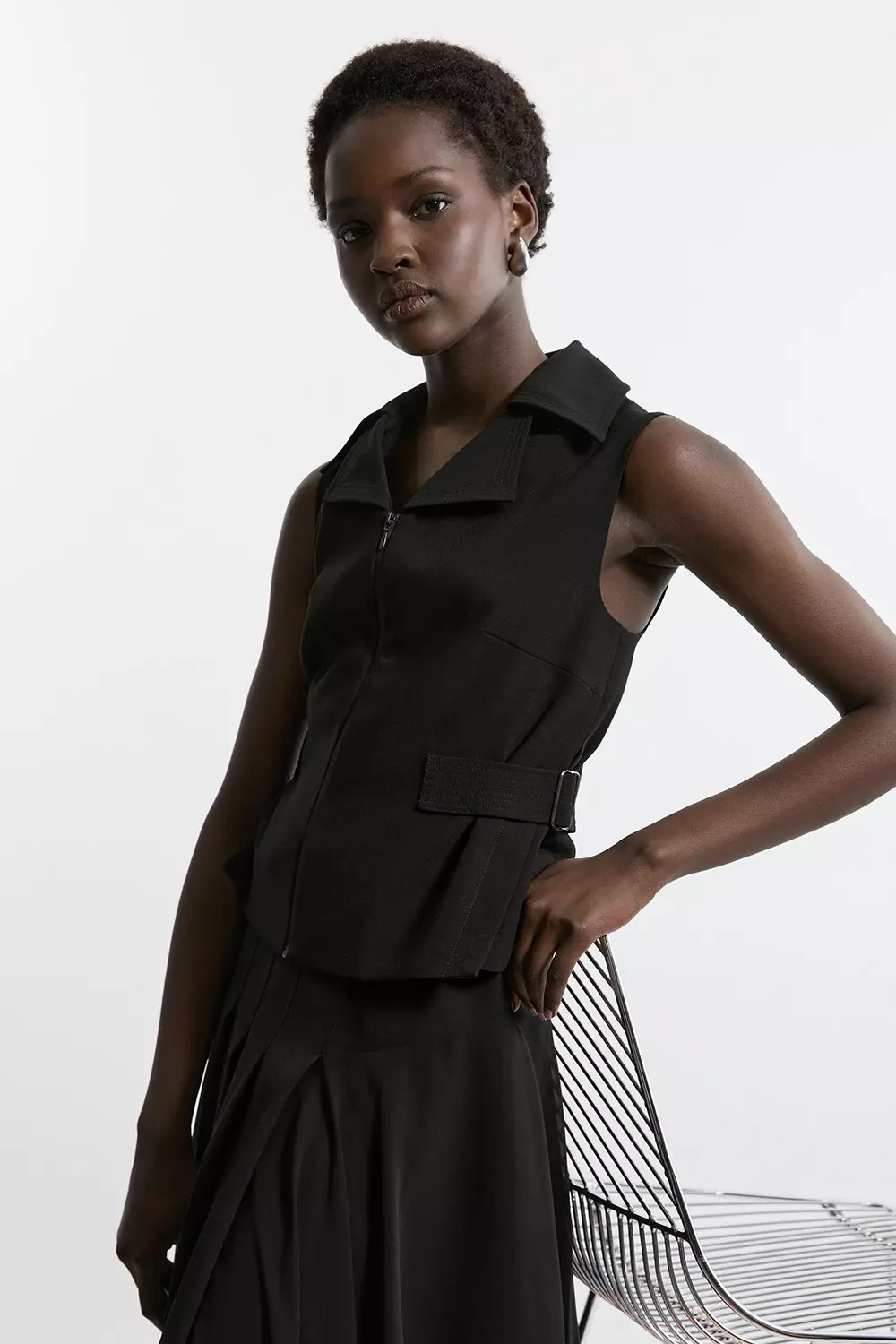Tailored Crepe Buckle Detail Sleeveless Jacket Karen Millen