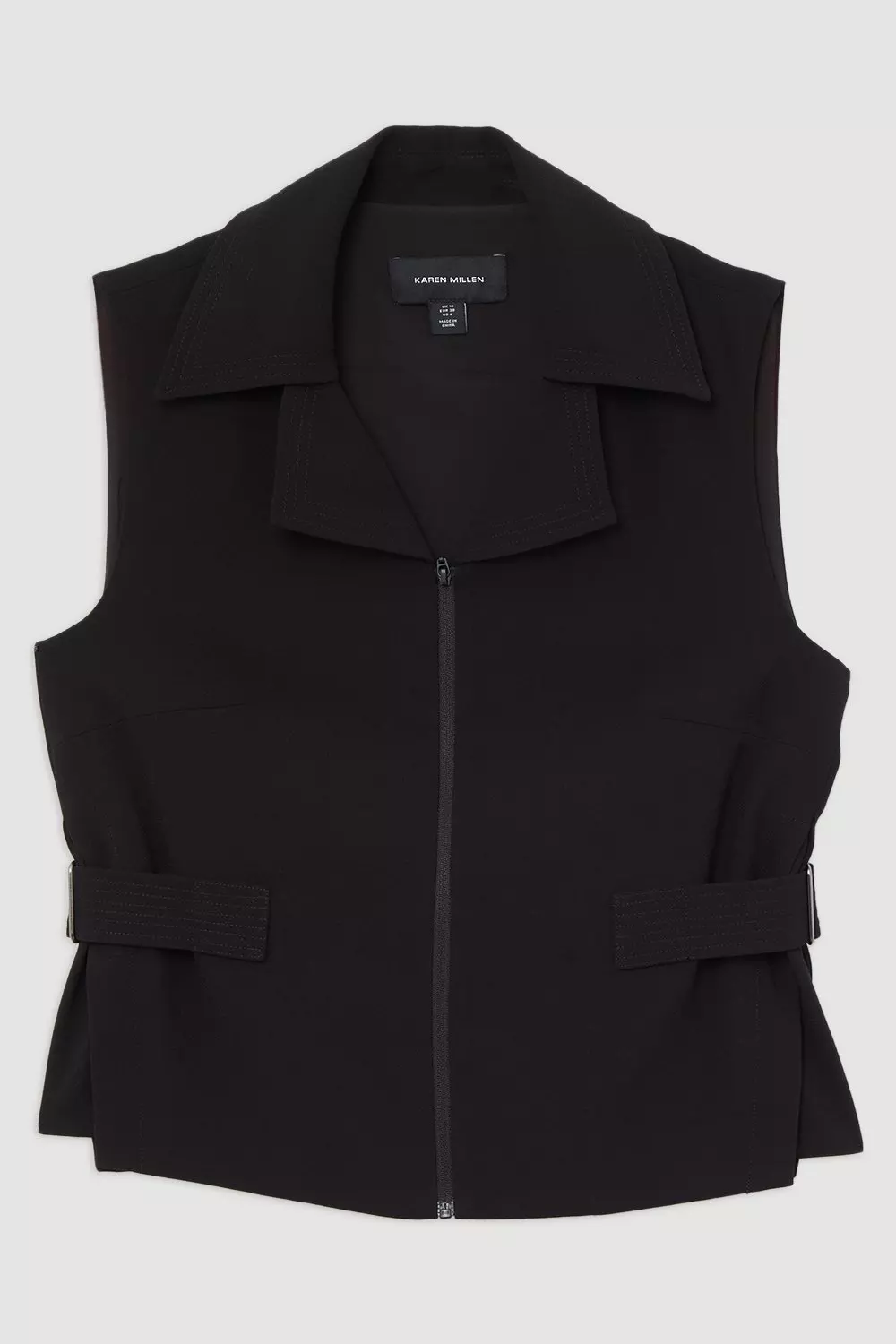 Tailored Crepe Buckle Detail Sleeveless Jacket | Karen Millen
