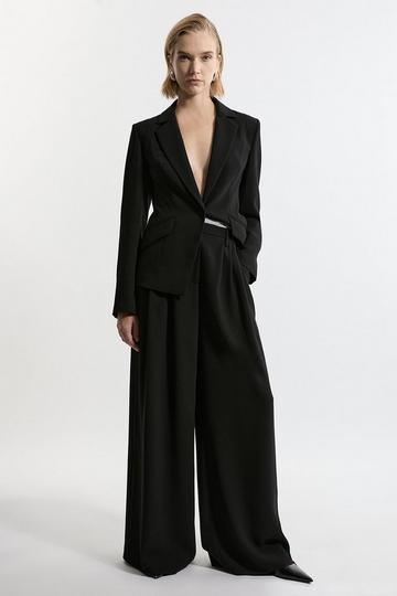 Tailored Crepe Pleat Detail Wide Leg Trousers black