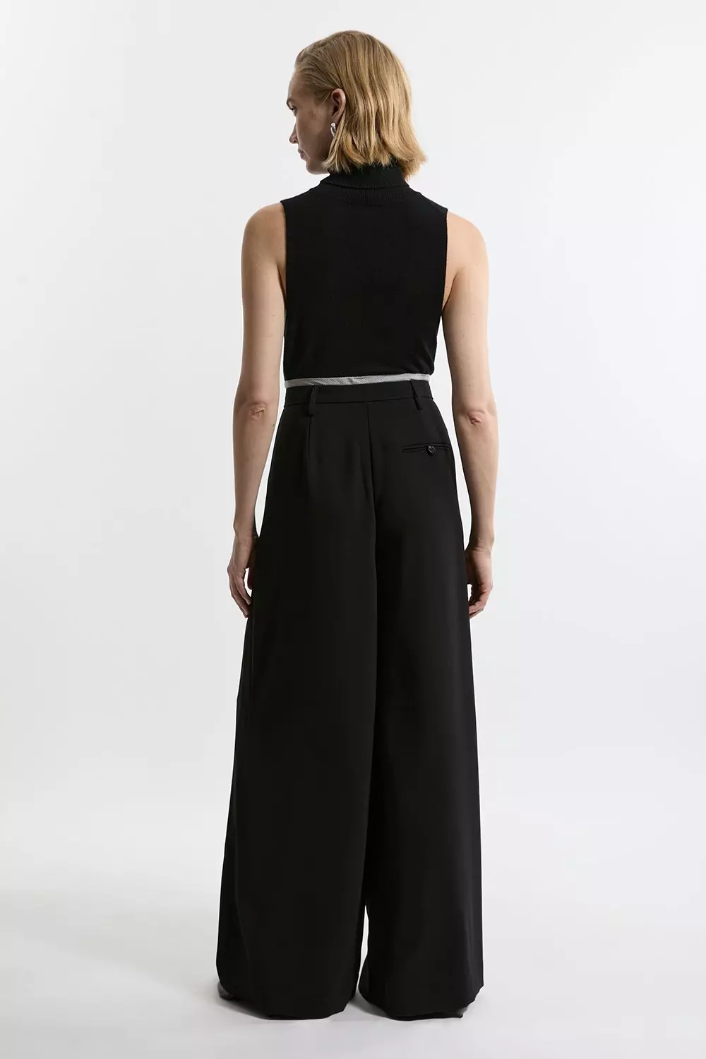 Tailored Crepe Pleat Detail Wide Leg Pants | Karen Millen