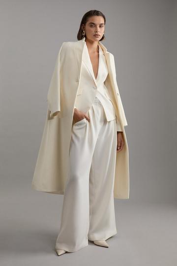 Tailored Crepe Pleat Detail Wide Leg Pants ivory