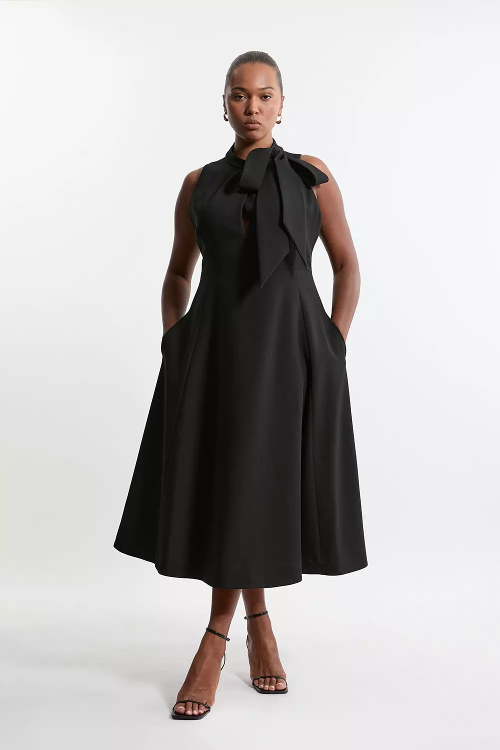Plus Size Compact Stretch Tie Neck Full Skirted Midi Dress Karen Millen