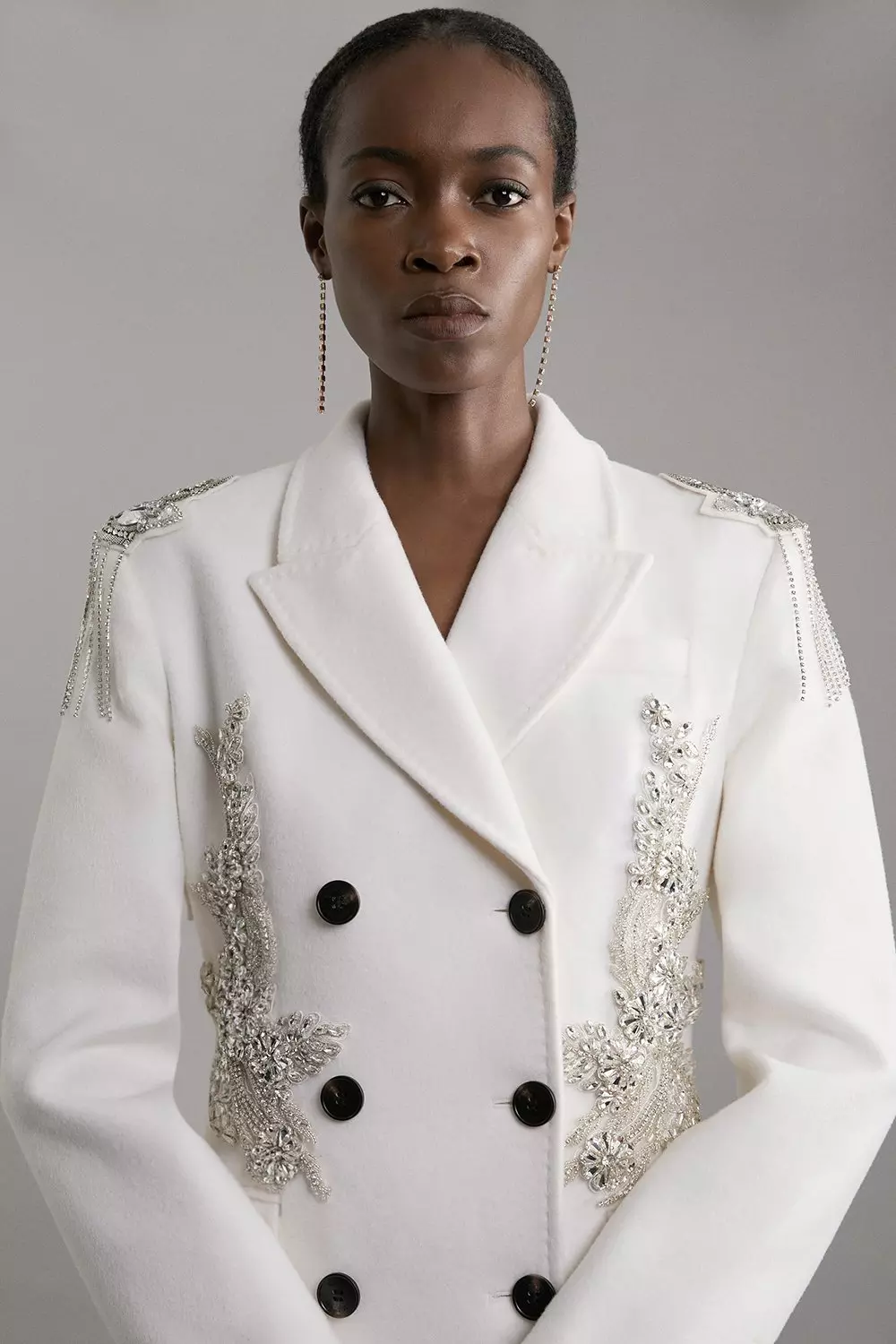 Petite Wool Blend Crystal Embellished Double Breasted Tailored Maxi Coat Karen Millen
