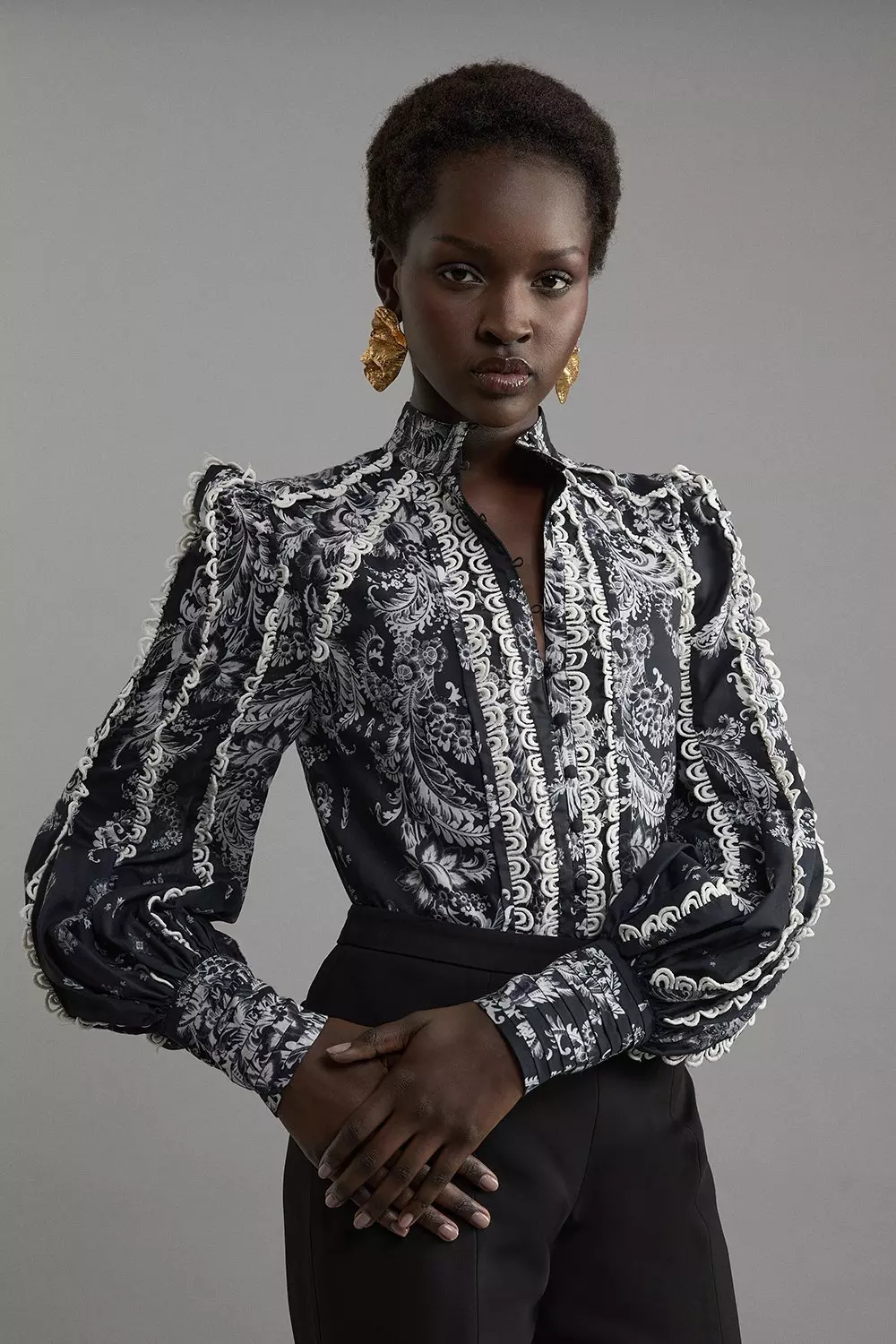Mono Floral Woven High Neck Blouse | Karen Millen