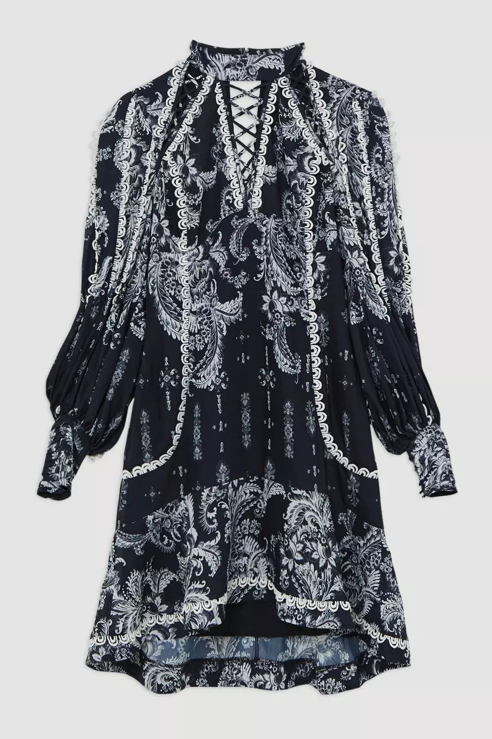 Mono Floral Woven High Neck Mini Dress | Karen Millen