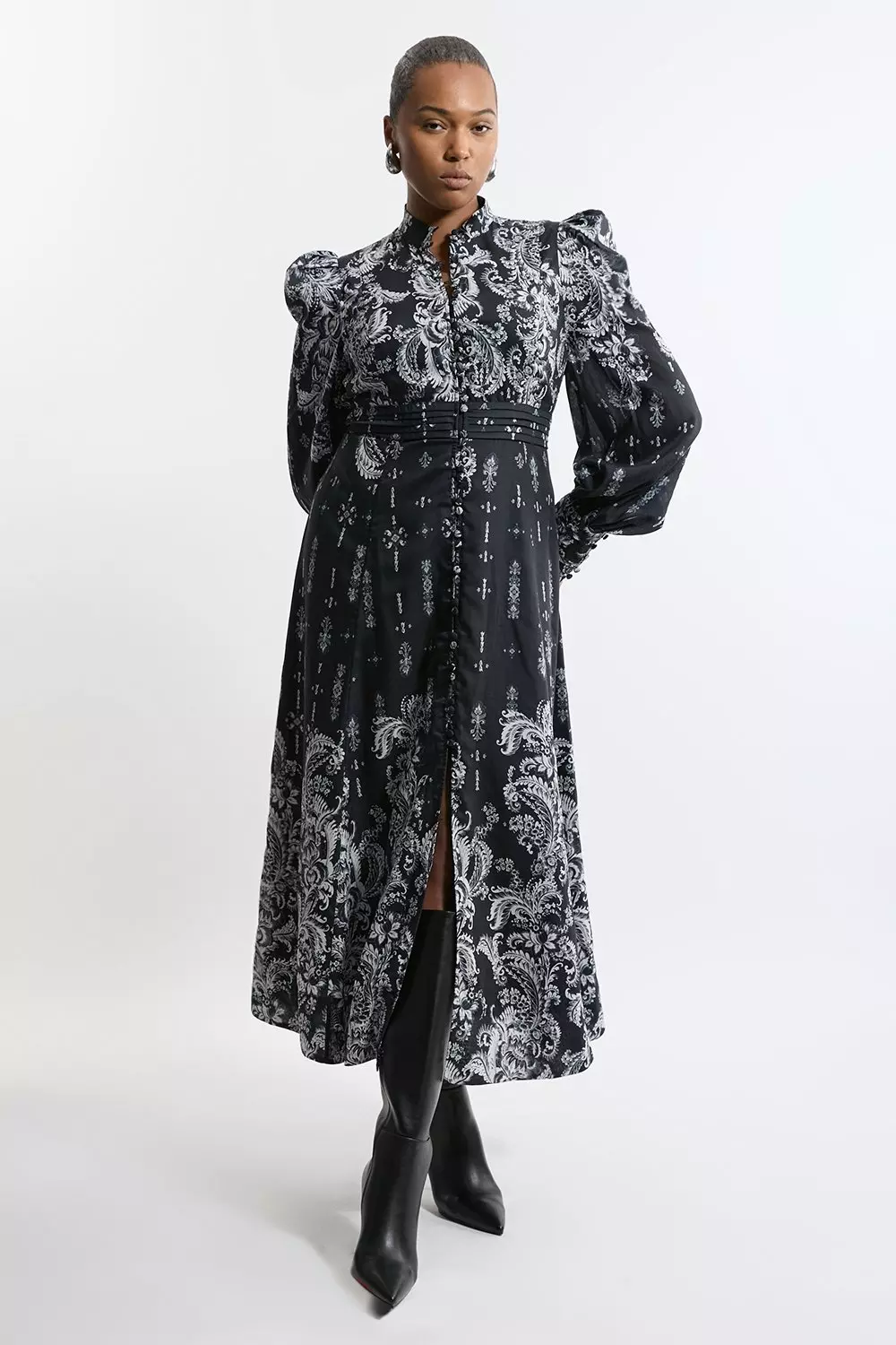 Plus Size Mono Floral Woven Button Up Maxi Dress | Karen Millen