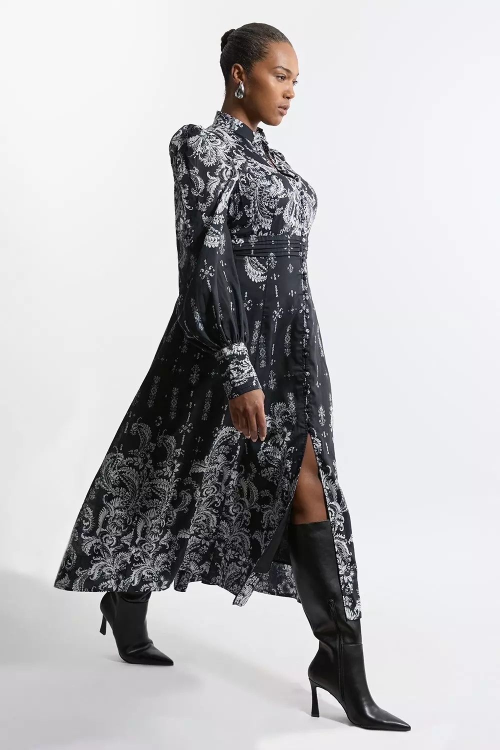 Dark floral woven maxi shirt dress online