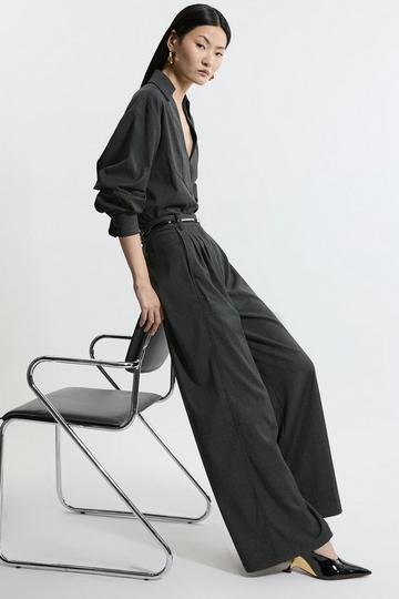 Grey Tailored Wide Leg Darted Trousers