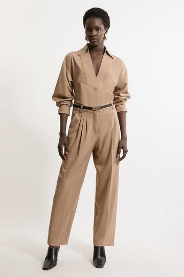 Petite Tailored Cropped Straight Leg Darted Trousers camel