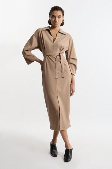 Tailored Wide Sleeve Maxi Shirt Dress camel