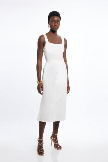 Petite Tailored Denim Grosgrain Midaxi Skirt ivory