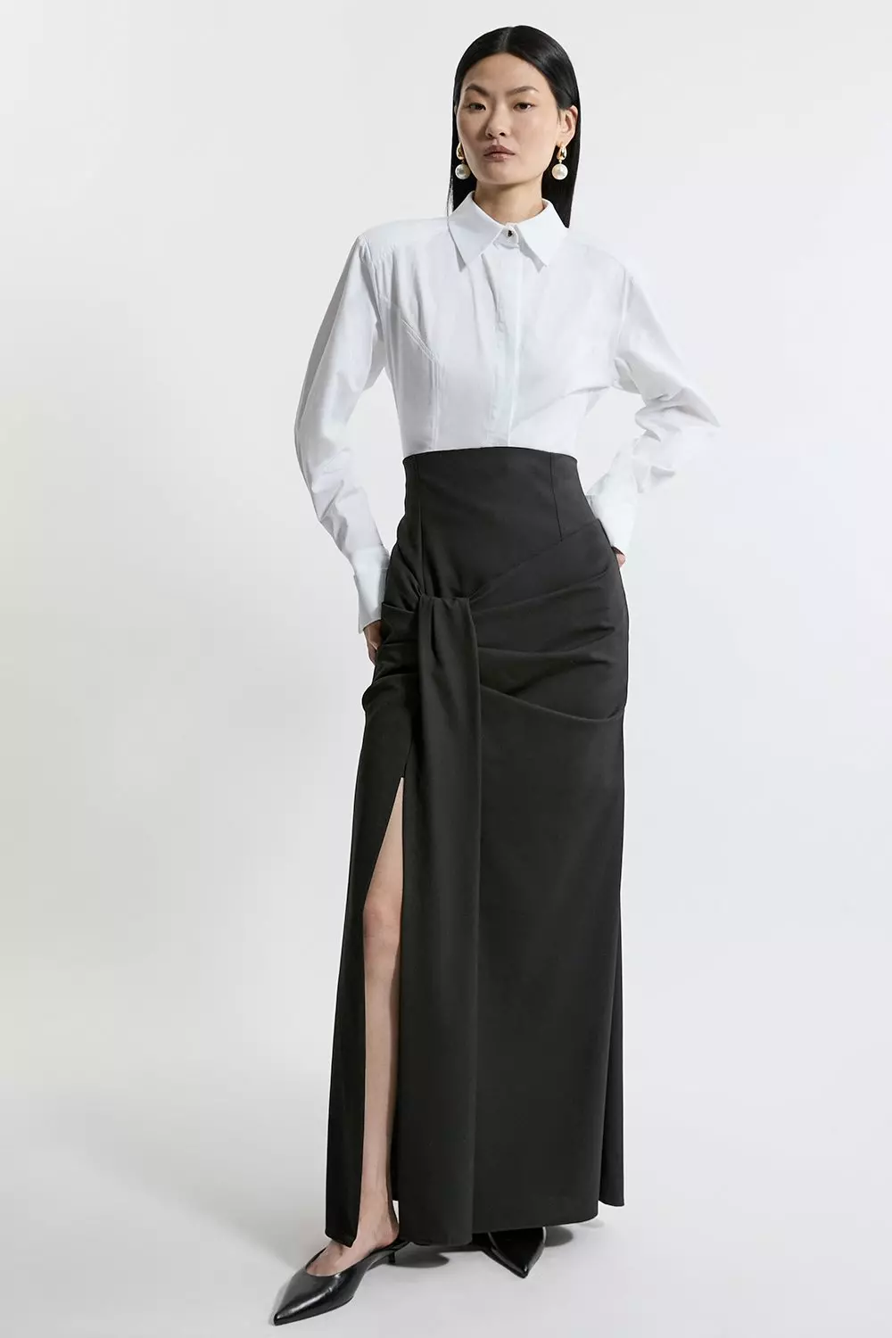 Tailored High Waisted Draped Maxi Skirt Karen Millen