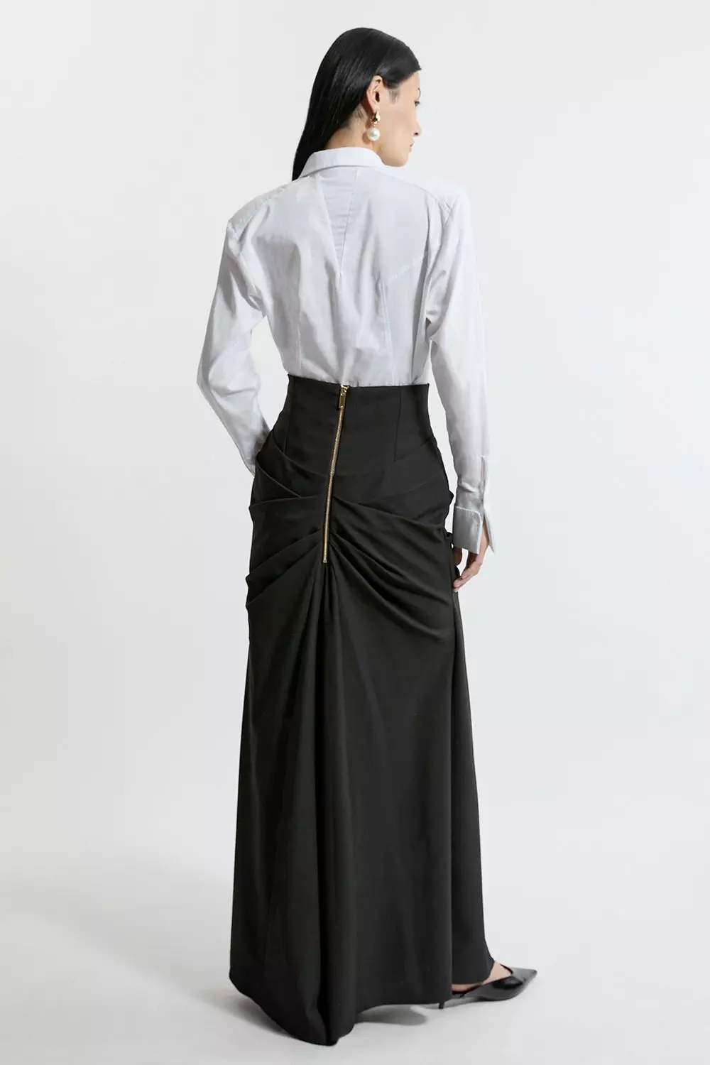 Tailored High Waisted Draped Maxi Skirt Karen Millen