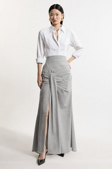 Petite Tailored High Waisted Draped Maxi Skirt grey marl