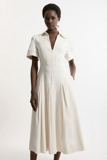 Tailored Full Skirted Midaxi Shirt Dress ivory