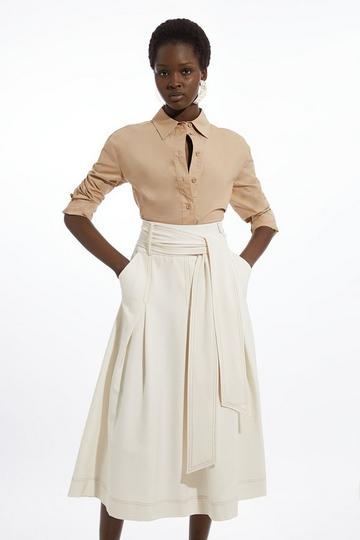 Tailored Full Skirted Belted Midaxi Skirt ivory