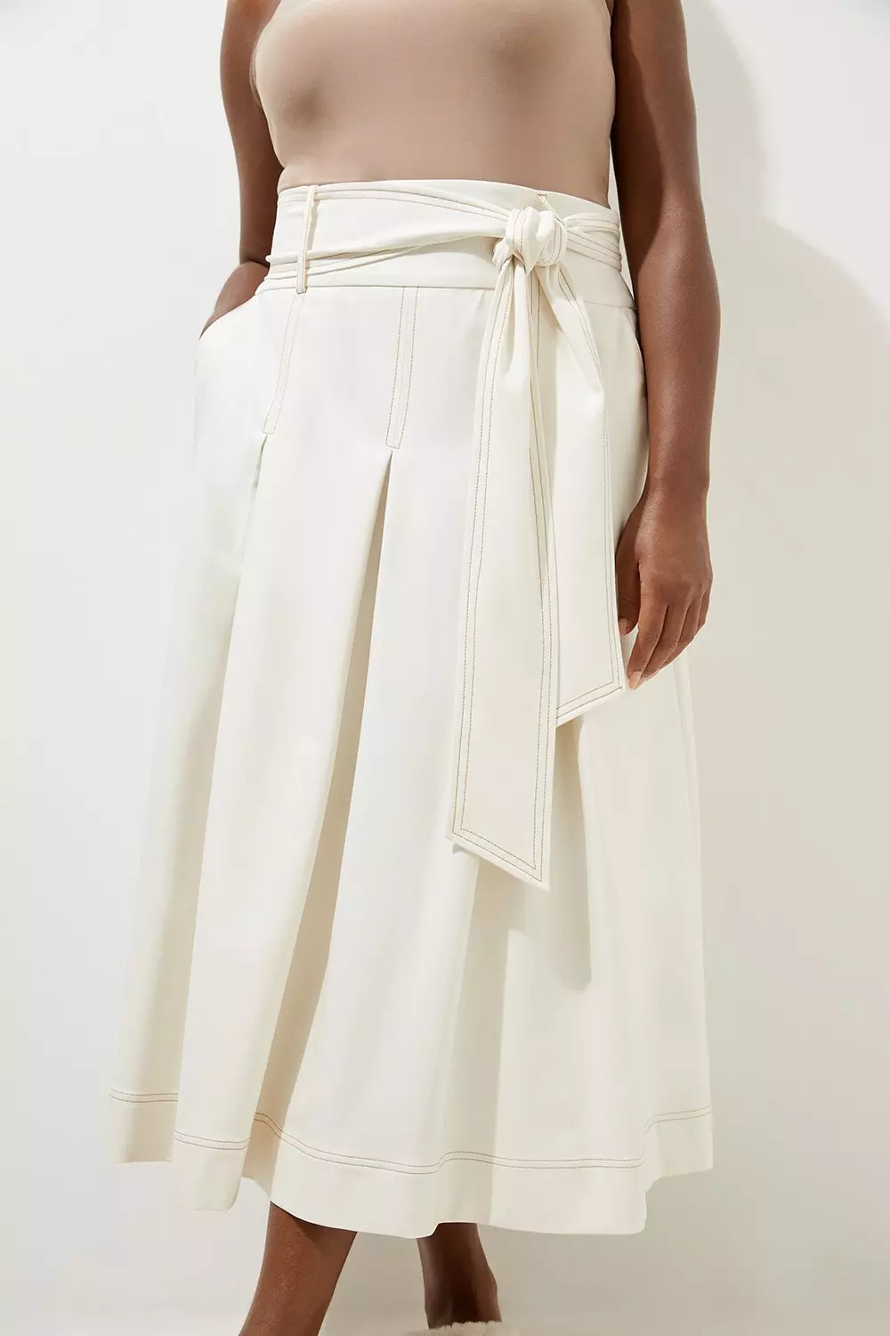 【KAREN MILLEN】ブークレ ツイード テーラード Aライン マキシ Plus Size Soft Tailored Crepe Tab Detail Pleated Jumpsuit