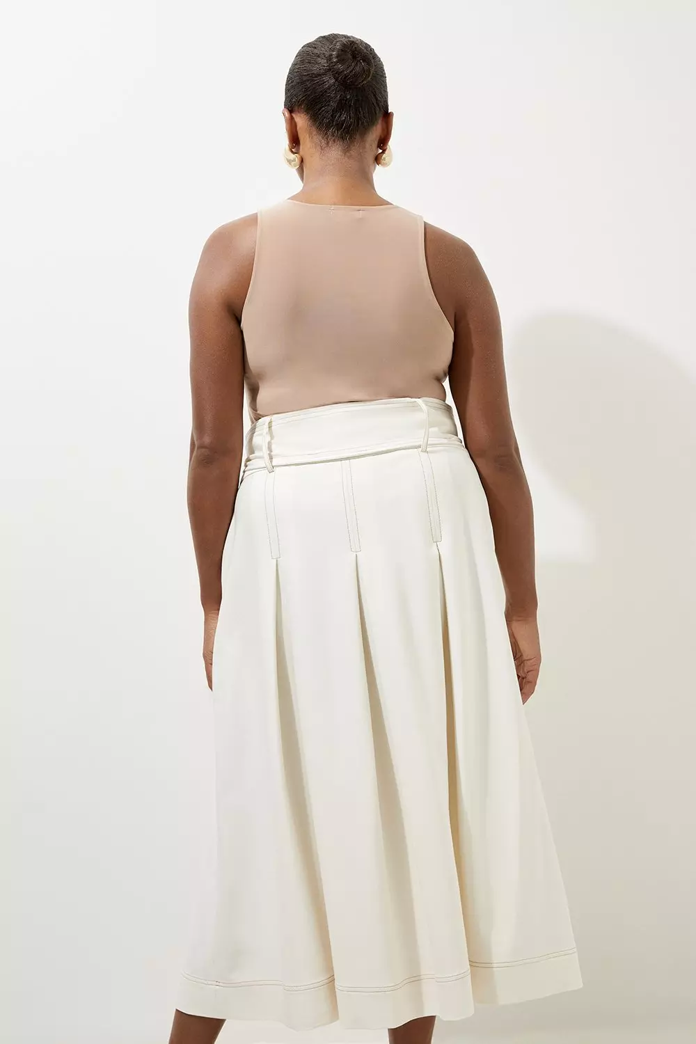 【KAREN MILLEN】ブークレ ツイード テーラード Aライン マキシ Plus Size Soft Tailored Crepe Tab Detail Pleated Jumpsuit