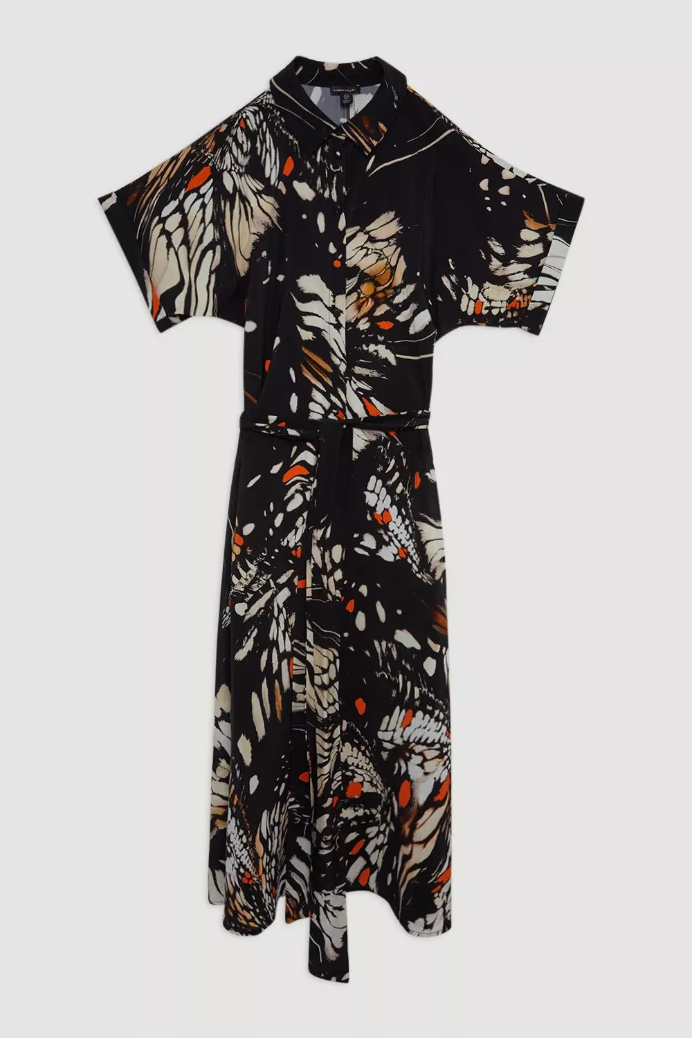 KAREN MILLEN ドレス ミディワンピース 半袖 フレア ボタン 襟 KAREN MILLEN サテン バルド− ペンシル ミディ ドレス