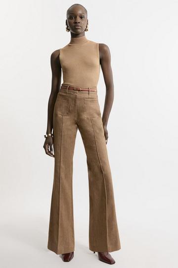 Tailored Denim Pocket Straight Leg Trousers tan