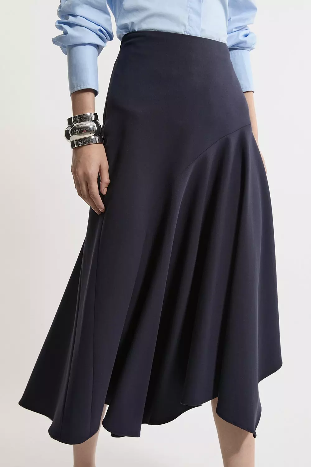 Tailored Asymmetric Drape Midi Skirt | Karen Millen