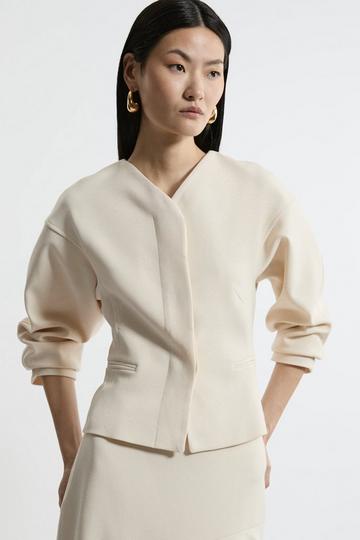 Structured Crepe Tailored Collarless Jacket stone