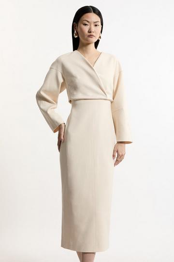 Structured Crepe Tailored Sleeveless Seam Detail Midi Dress stone