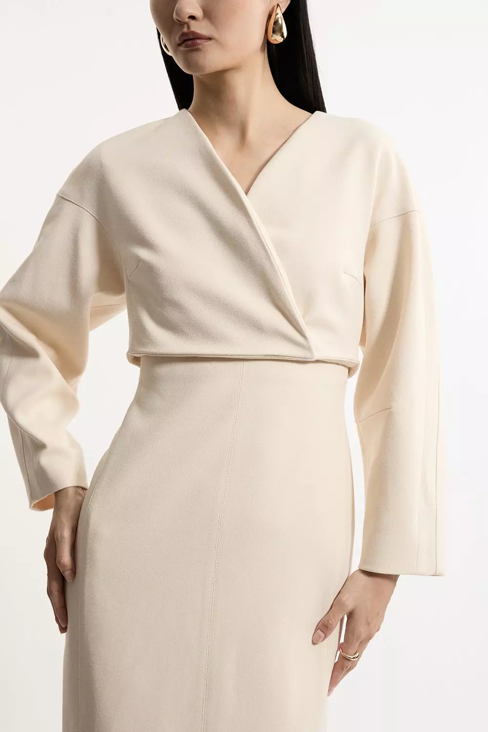 Structured Crepe Tailored Sleeveless Seam Detail Midi Dress